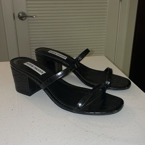 Steve Madden “Issy Block” Sandal in Black Croc